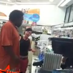 Women slapped so hard by a dude in a store she nearly does a front flip