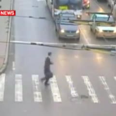 Moscow Russia Runaway Bus Just Misses Man Crossing The Road Damaging 19 Cars