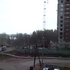 Crane Falls on Building in Kirov, Russia