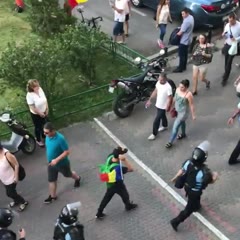 Protester dropkicking Police