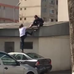 Drunk man trying to climb