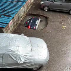 Car sinks into the ground in Mumbai amid heavy rainfall