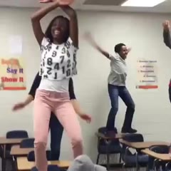 Dancing Girl Knocked Off School Desk and Falls