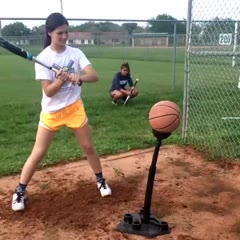 Girl Hits Basketball With Baseball Bat