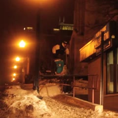 Skier stuck on pole urban skiing