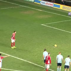 Supporter kicks player into the balls