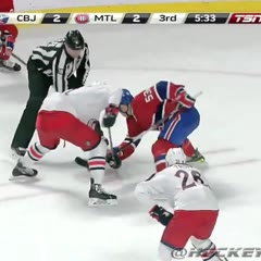 Glass-banging hockey fan knocked down by Hit - Canadiens vs Blue Jackets - March 20, 2014