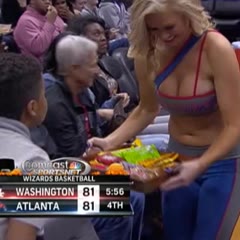 Ogling Cheerleader Kid at Hawks vs Wizards