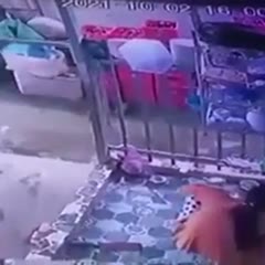 Woman pretends to wash dishes to hide from the police