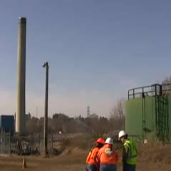 Ohio Edison Mad River Power Plant's old smoke stack falls the wrong way