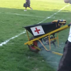 Romanian side use motorised wheelbarrow to 'stretcher' injured player from pitch