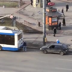 Towing a Car with a Trolleybus Fail